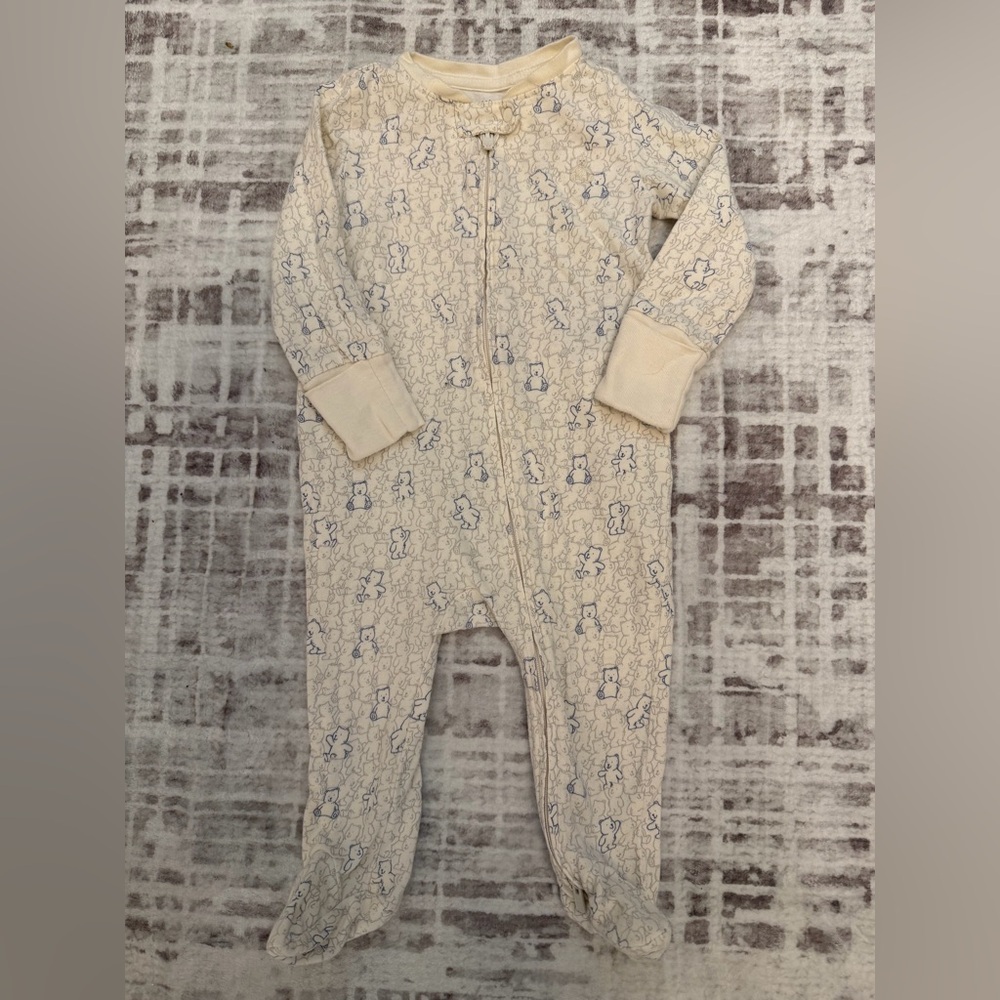 GAP Cream and Blue Organically Grown Cotton Patterned Kids Footie